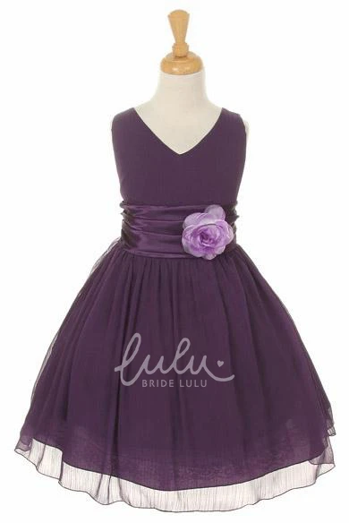 Knee-Length V-Neck Chiffon&Satin Tiered Flower Girl Dress Unique