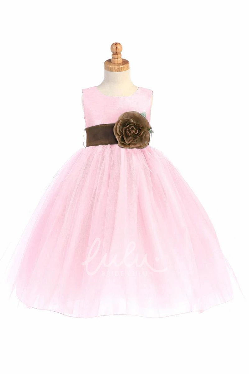 Tiered Tulle Tea-Length Flower Girl Dress in Elegant Style