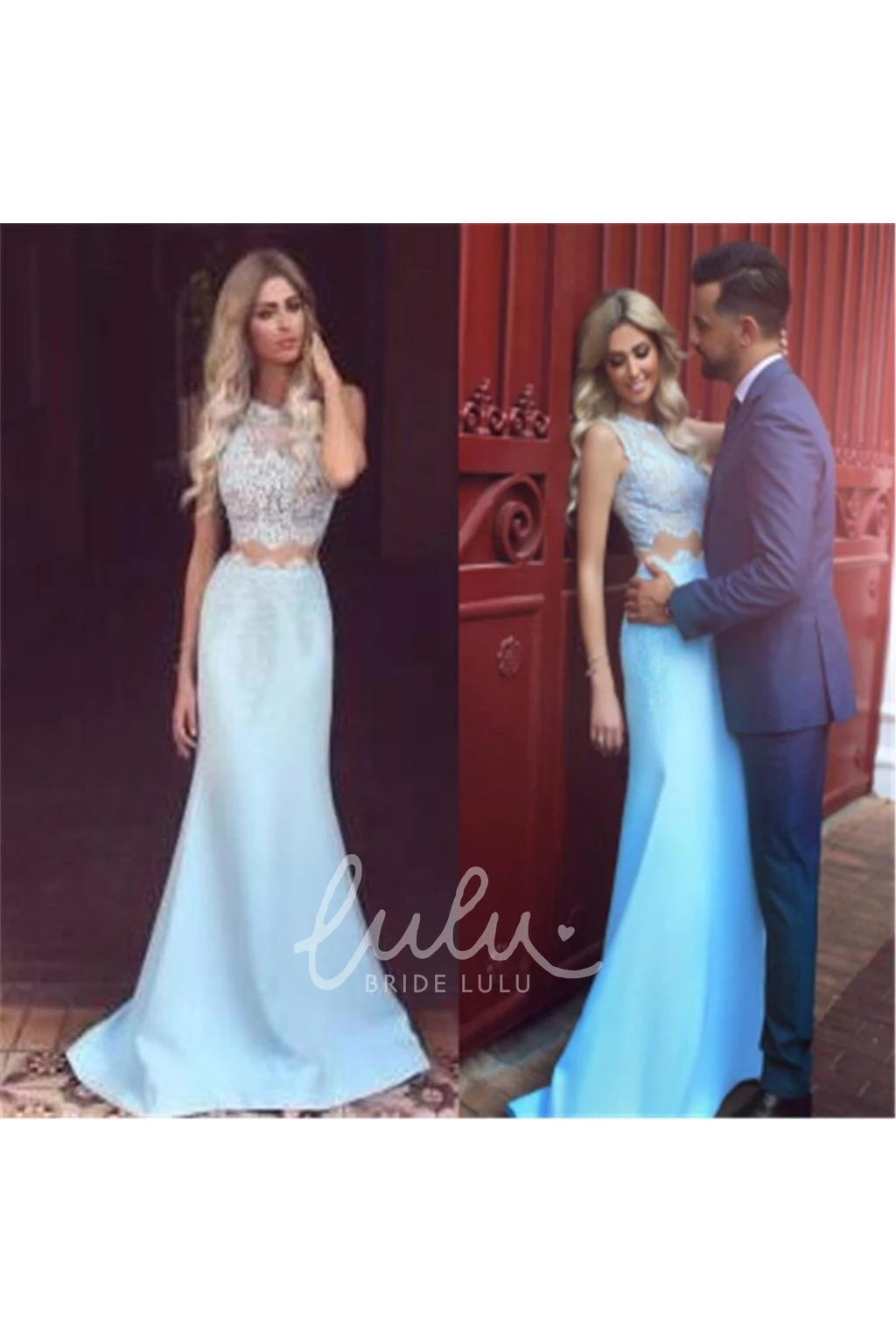 Satin Trumpet Formal Dress with Jewel Neckline and Sweep Train