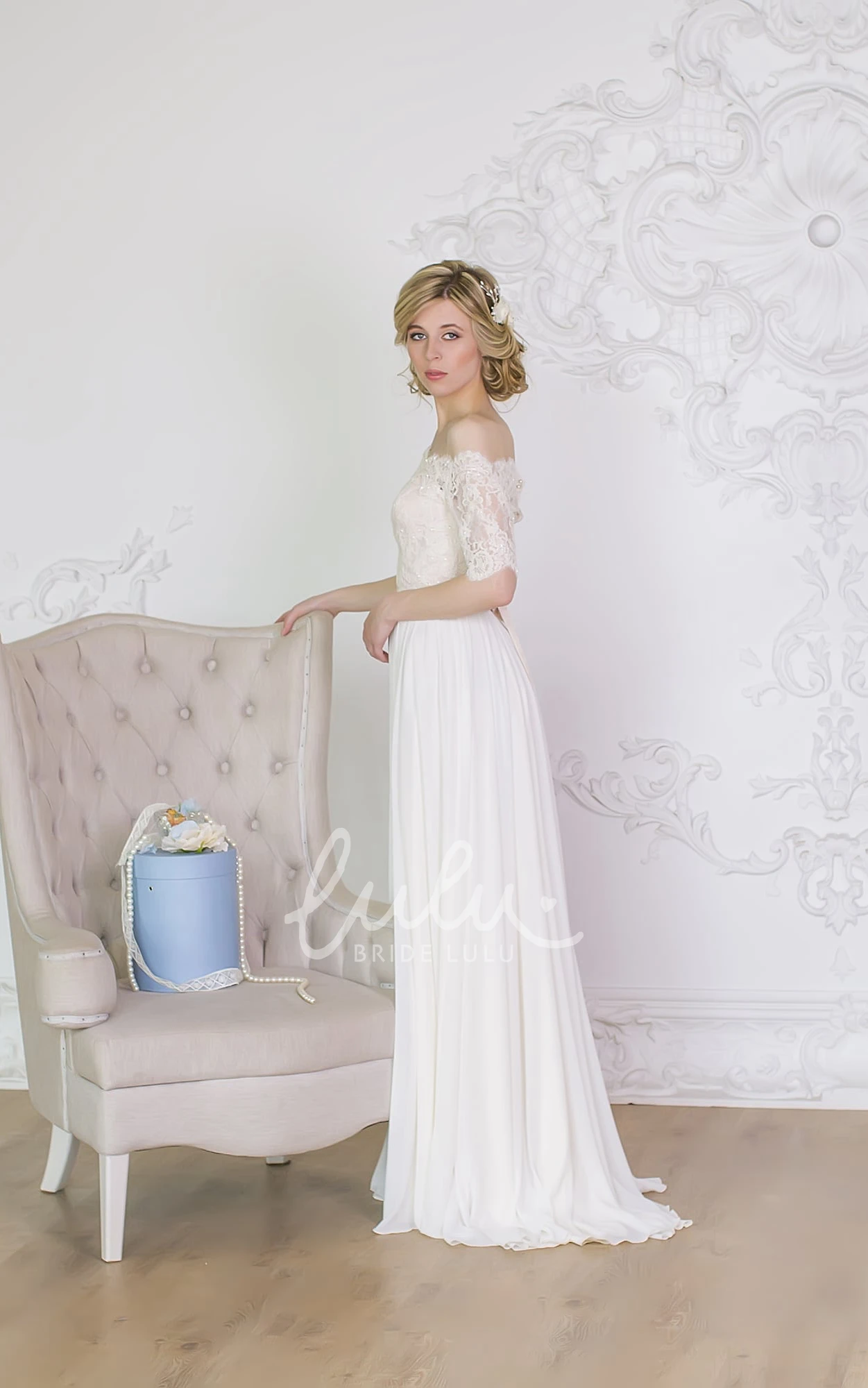 Lace Bodice Off-Shoulder A-Line Bridal Gown