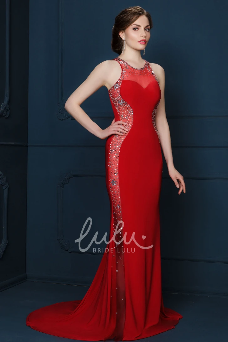 Sleeveless Beaded Sheath Long Evening Dress