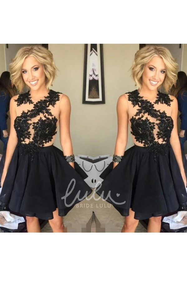 Chiffon Lace A-line Homecoming Dress with Jewel Appliques and Ruffles