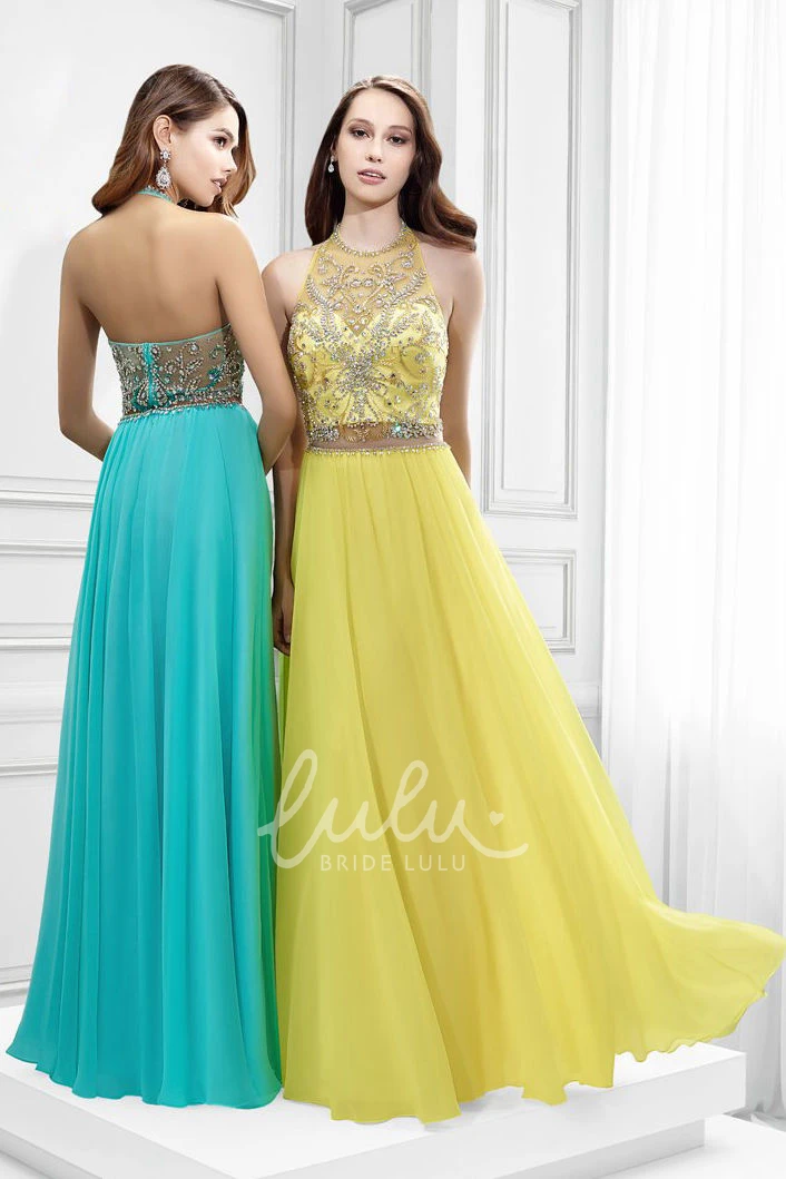 Crystal Tulle Prom Dress Sleeveless High Neck Design