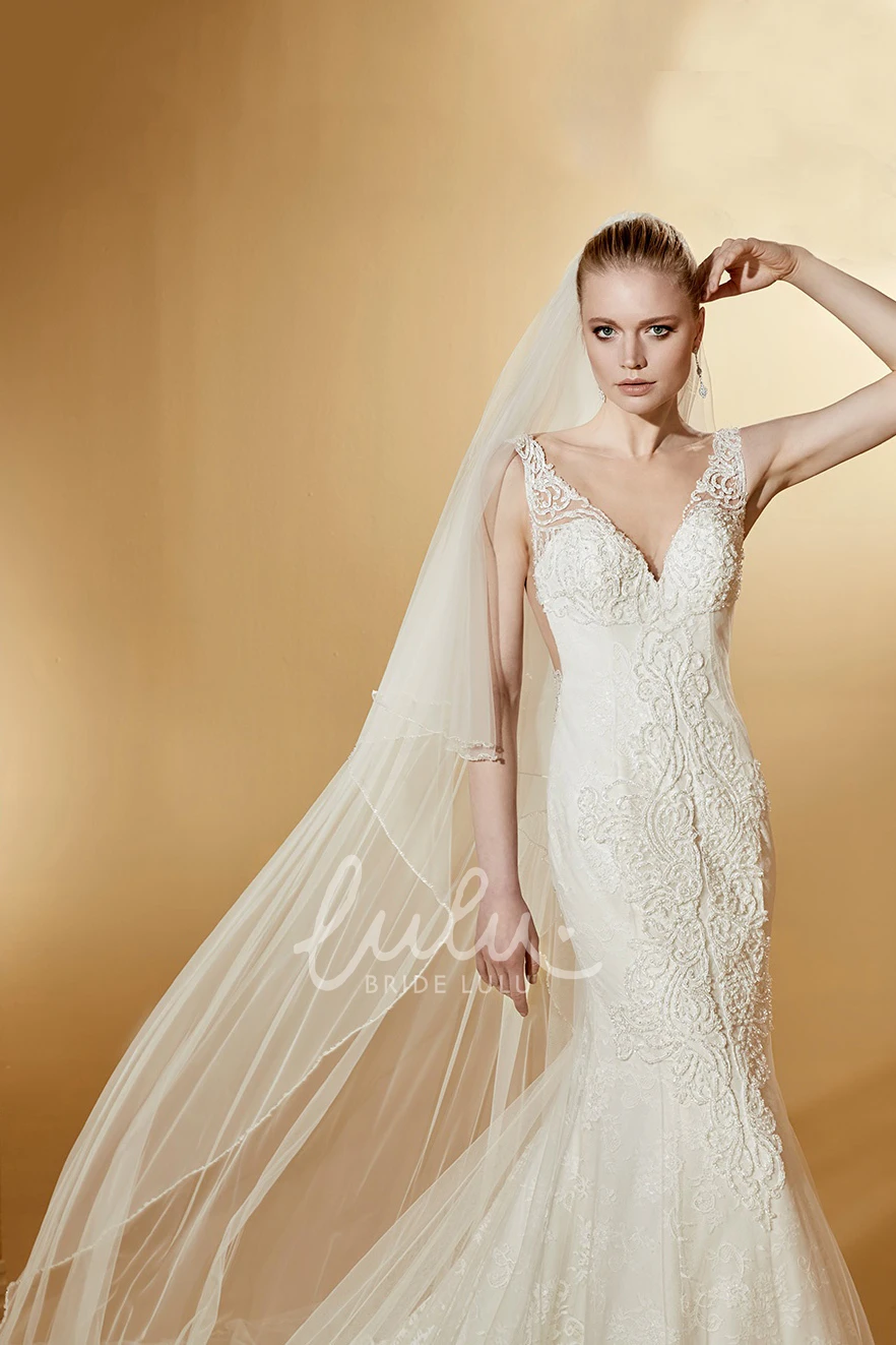 Cap Sleeve Lace Mermaid Wedding Dress with Illusive Appliques and Court Train Chic and Unique