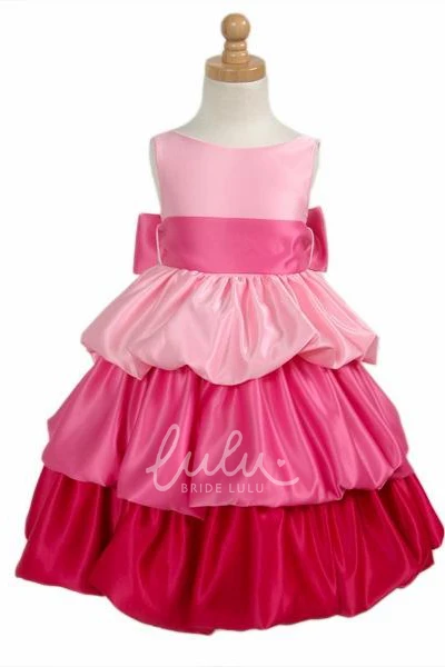 Tiered Satin Sleeveless Tea-Length Flower Girl Dress Classy Bridesmaid Dress