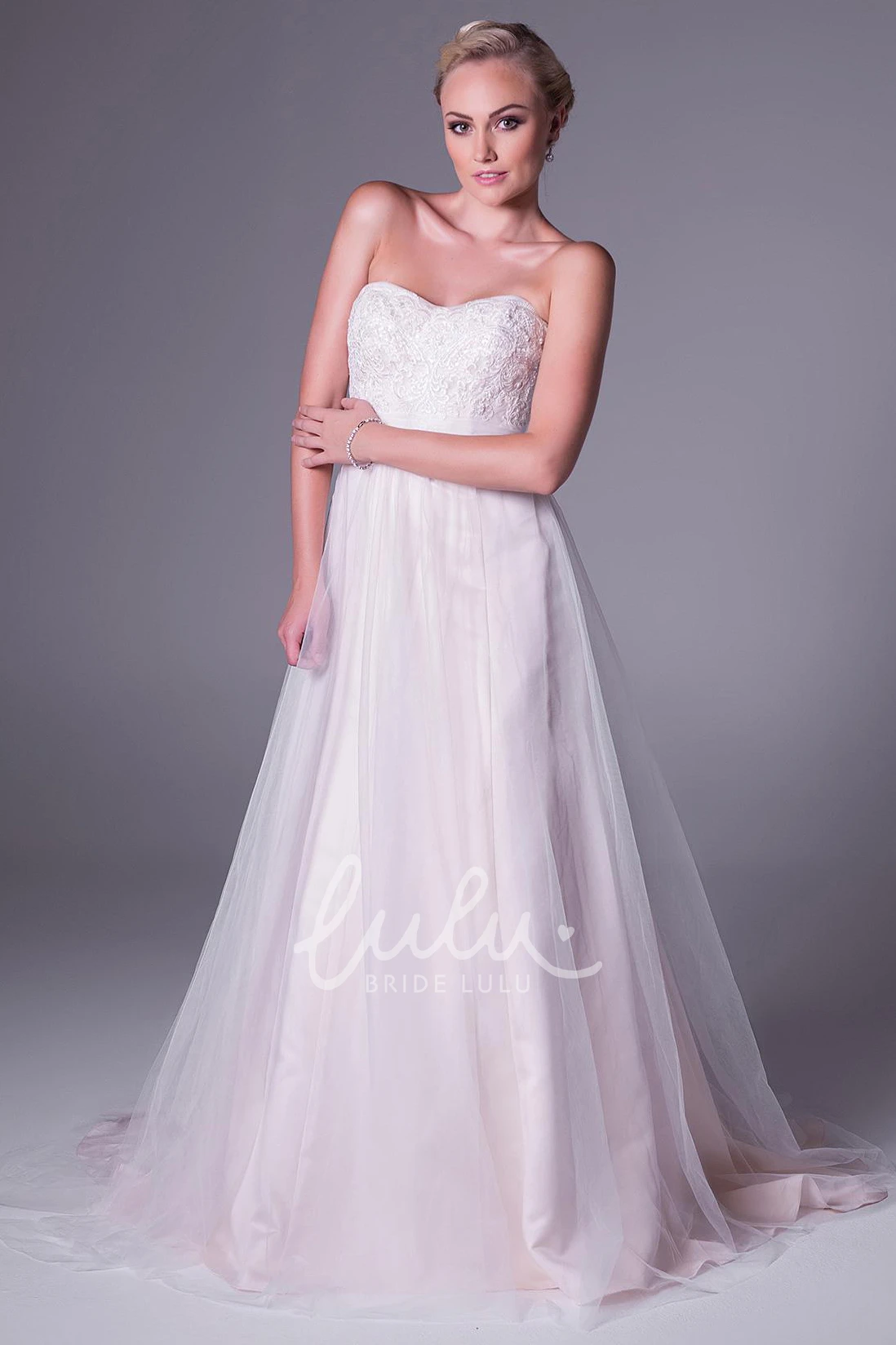 Tulle Strapless A-Line Wedding Dress with Flowy Skirt