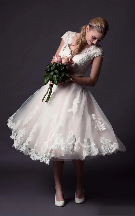 A-Line Mini Tulle Lace Dress with Bell Cap Sleeves