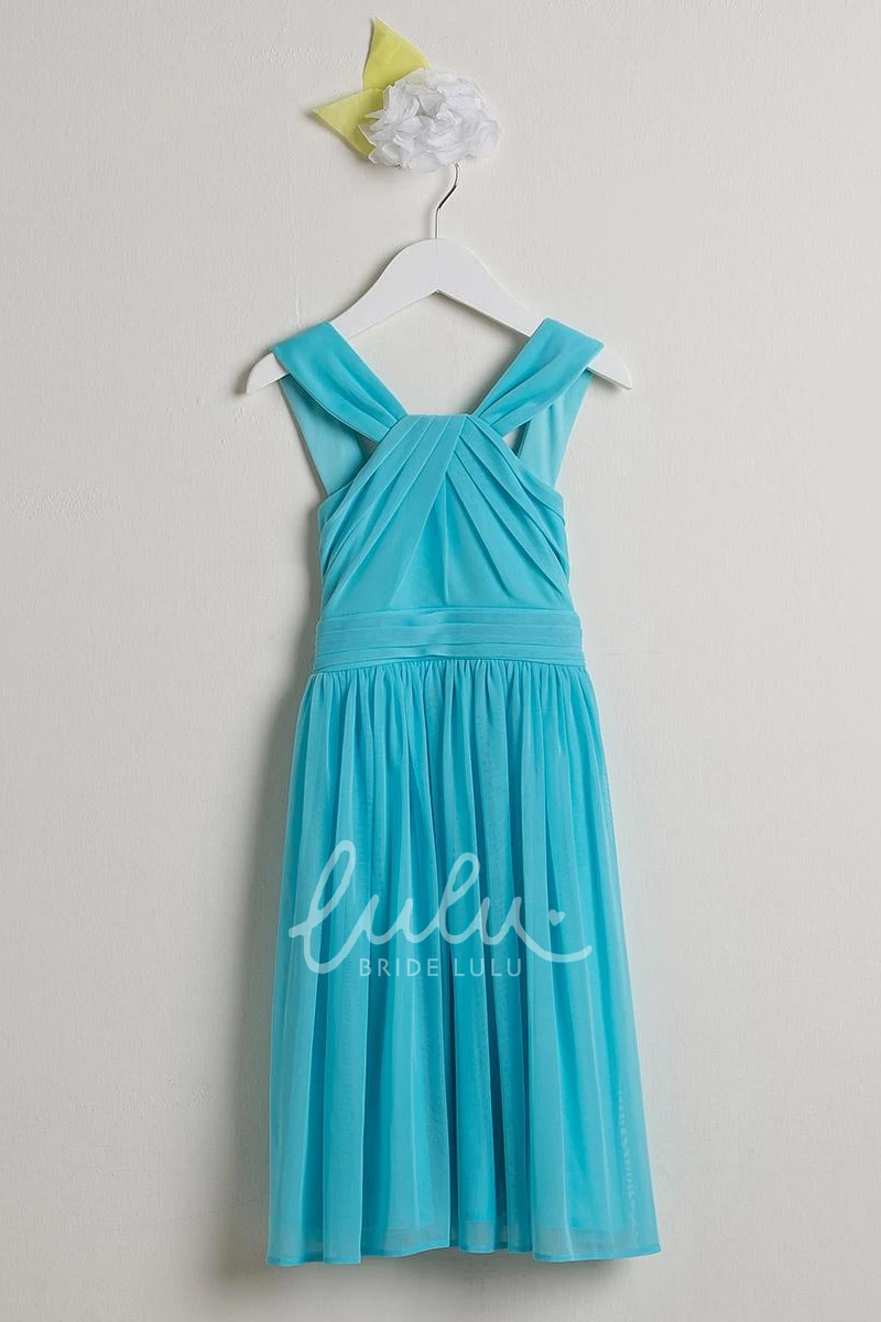 Sleeveless Jersey Flower Girl Dress Midi Length with Pleats