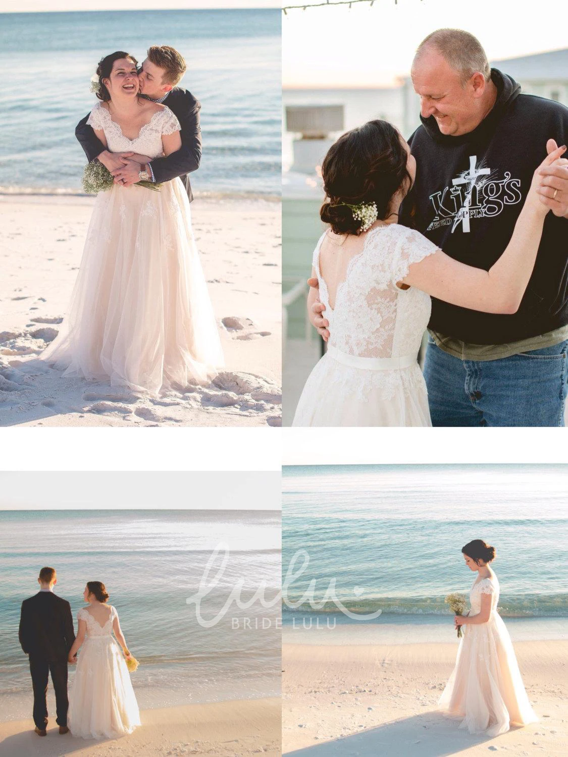 Elegant V-Neck Lace Boho Wedding Dress with Cap Sleeves and Tulle Skirt