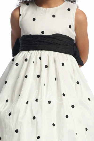 Floral Tea-Length Taffeta Flower Girl Dress with Embroidery