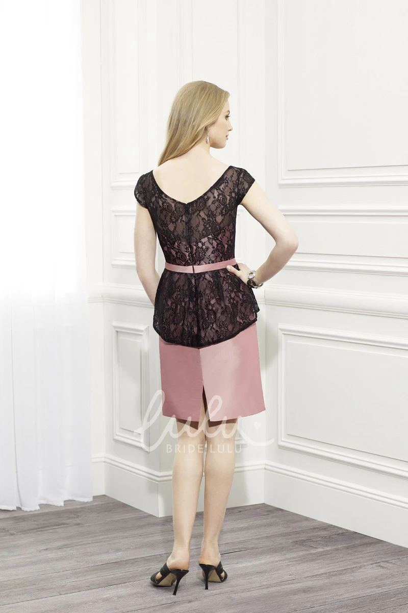 Satin Cap Sleeve Pencil Formal Dress with Lace Prom Dress