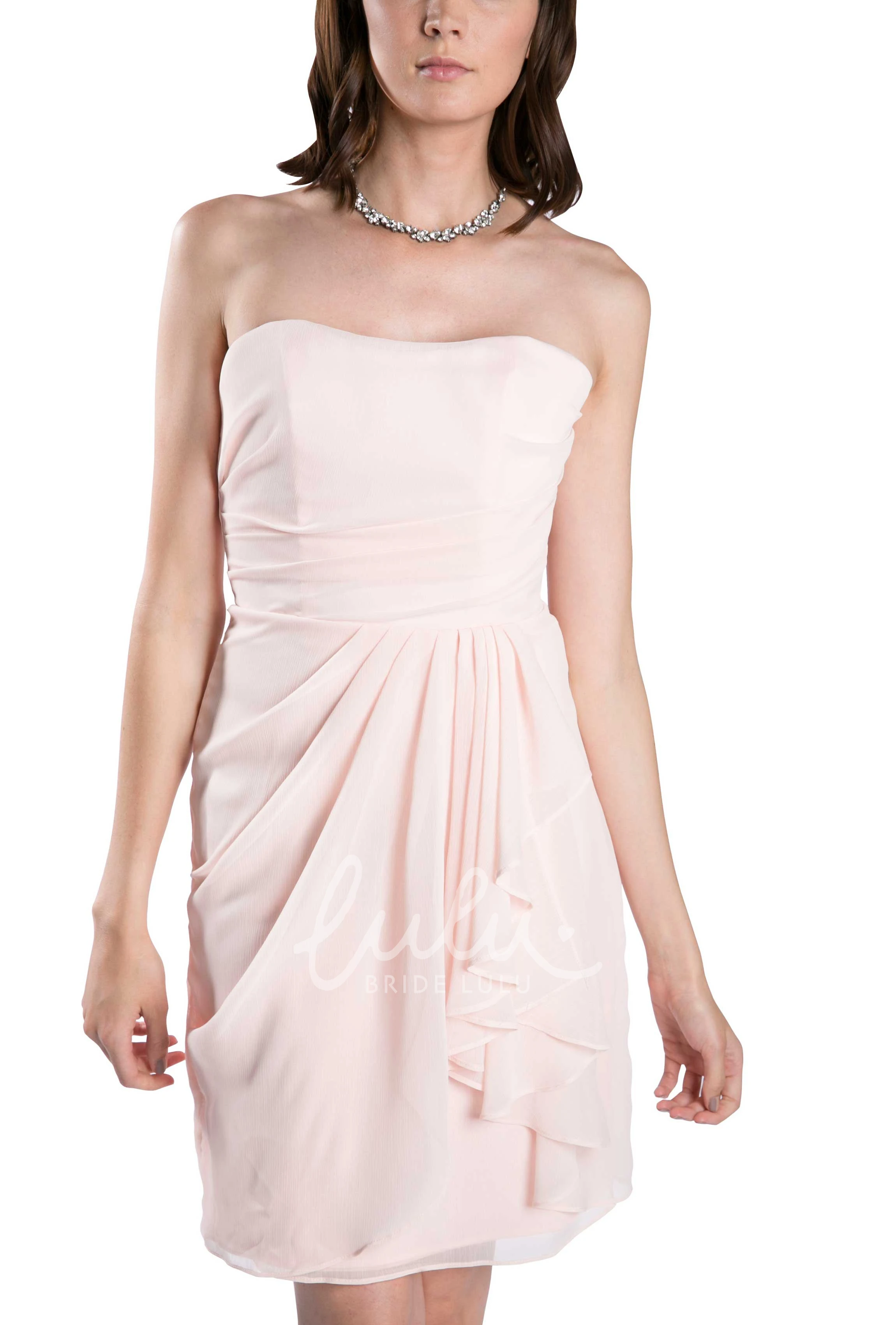 Strapless Draped Chiffon Bridesmaid Dress in Muti-Color Short Pencil Style