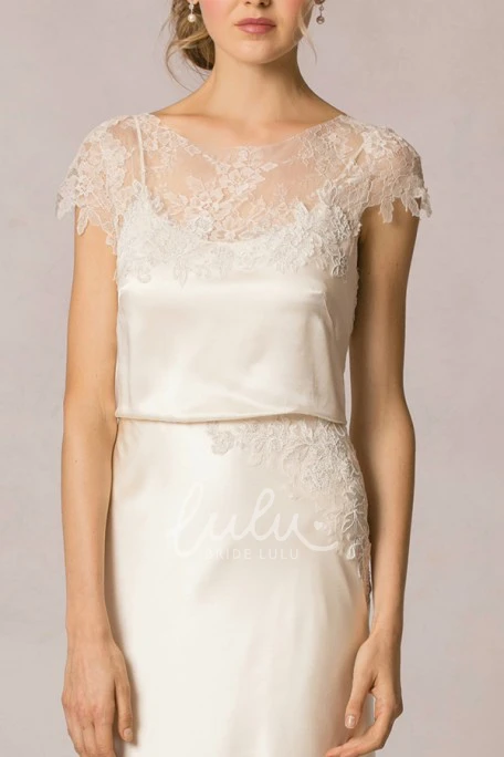 Short-Sleeve Lace Sheath Wedding Dress with Scoop Neck