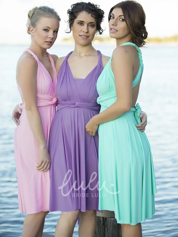 Halter Short Sleeve Ruched Chiffon Bridesmaid Dress With Straps Knee-Length Ruched Chiffon Bridesmaid Dress with Straps and Halter Neck