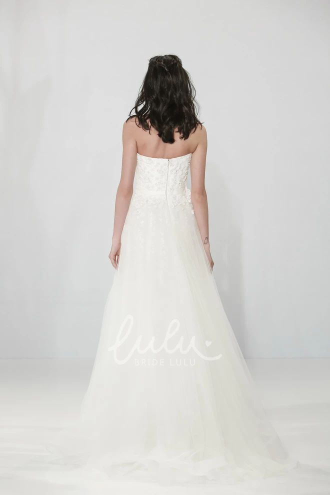 Sweetheart Tulle A-Line Wedding Dress with Beading and Zipper Modern Bridal Gown