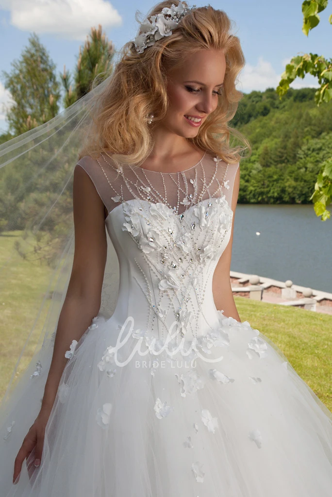 Floral Tulle Wedding Dress with Beading and Corset Back Long Elegant Beaded Corset Floral Tulle Wedding Dress