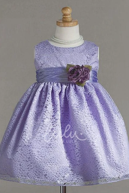 Lace Bowed Floral Flower Girl Dress Tea-Length