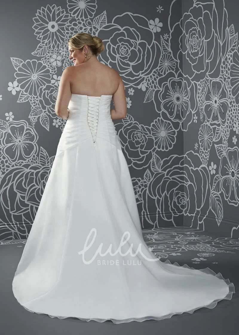 A-Line Long Sweetheart Sleeveless Satin Criss Cross Beading Court Train Corset Back Beading Dress