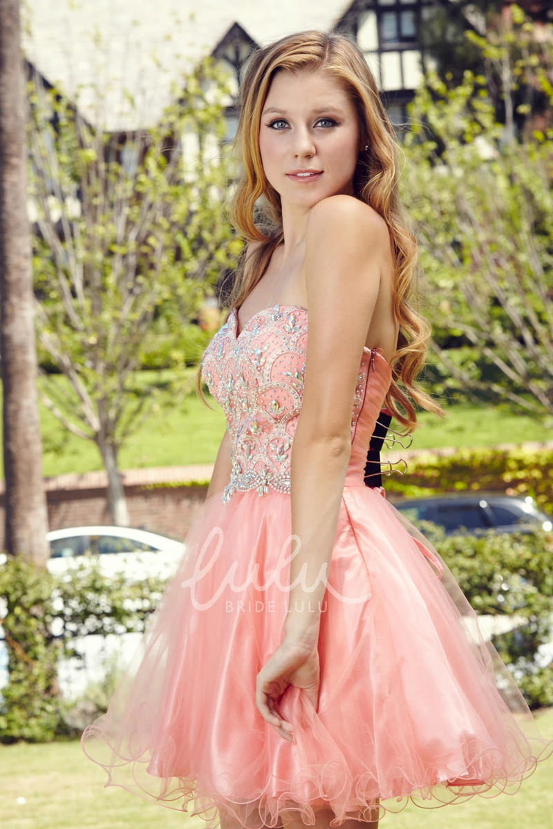 Sweetheart Sleeveless A-Line Tulle Satin Dress with Beading and Ruffles