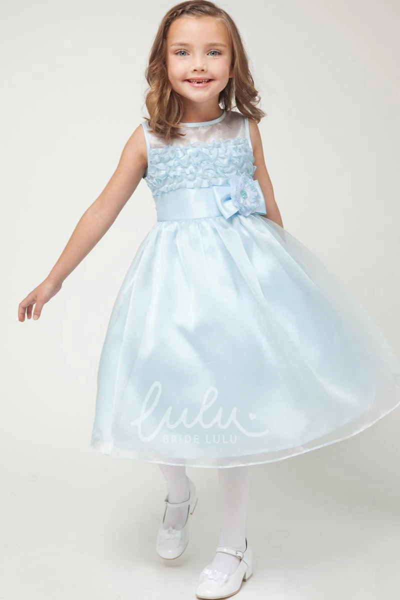 Beaded Ruffled Organza Flower Girl Dress Tea-Length Modern