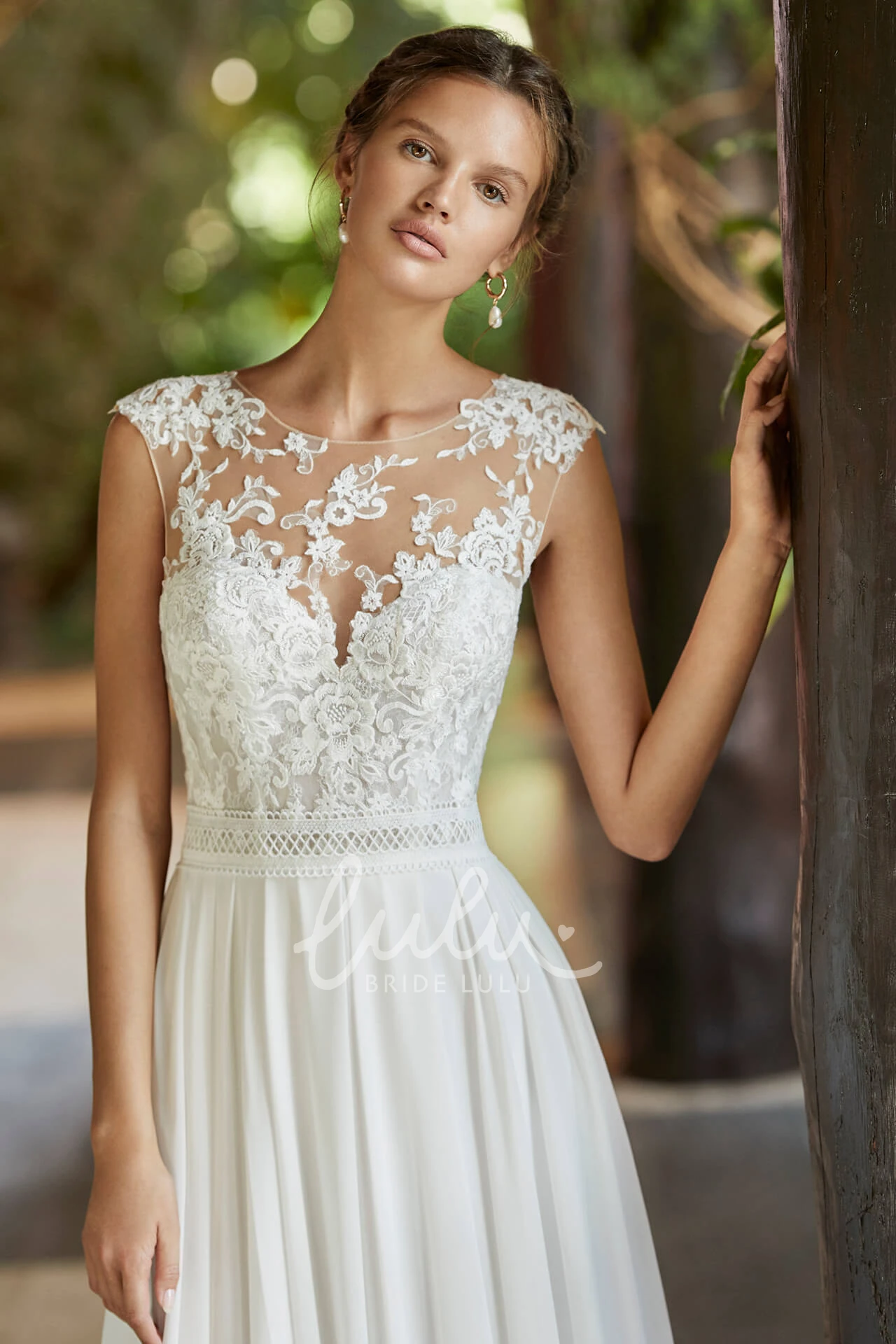 Ethereal Cap Sleeve Lace Wedding Dress Deep V-Back Bridal Gown