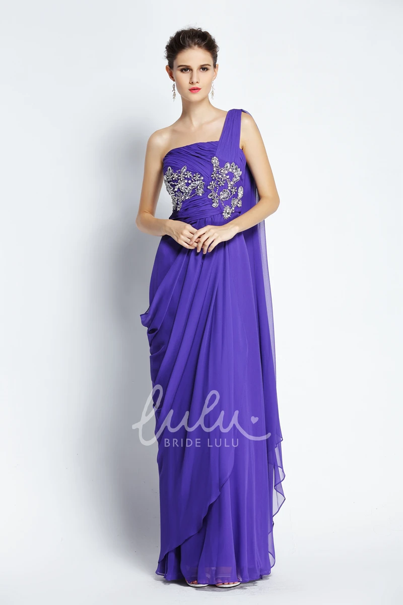 A-Line Chiffon Prom Dress Floor-length One-shoulder + Beading + Elegant
