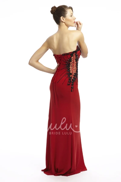 Sheath Sweetheart Beaded Chiffon Prom Dress Sleeveless Floor-Length with Sequins