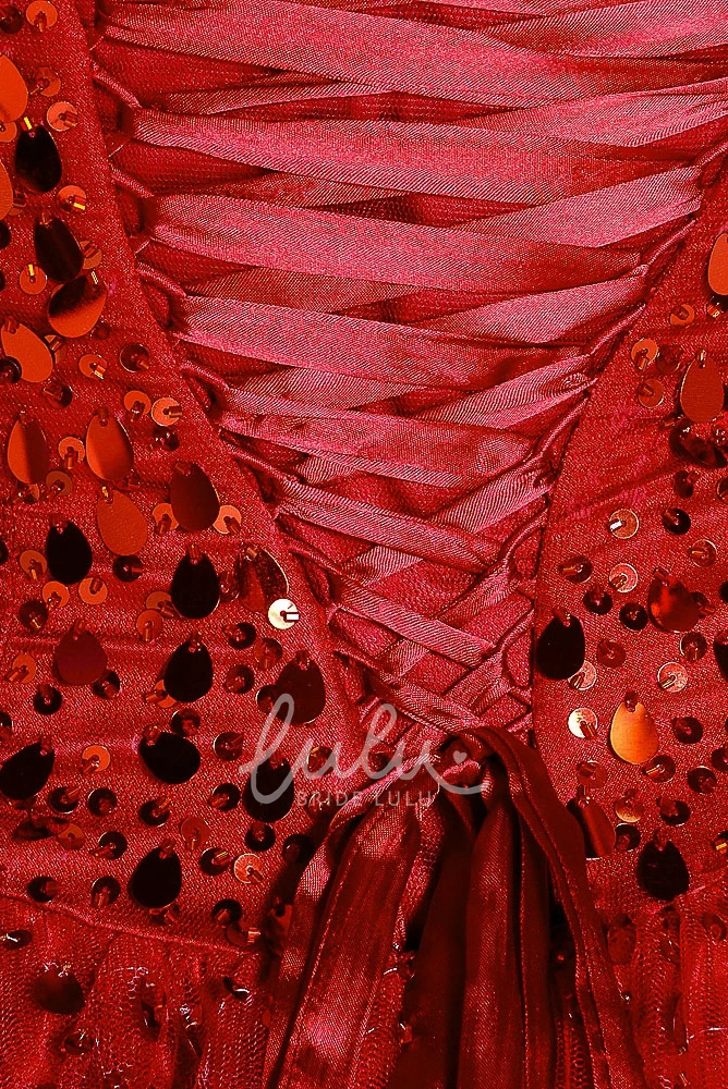 Sequined A-Line Strapless Tulle Prom Dress with Lace-Up Back Elegant Prom Dress