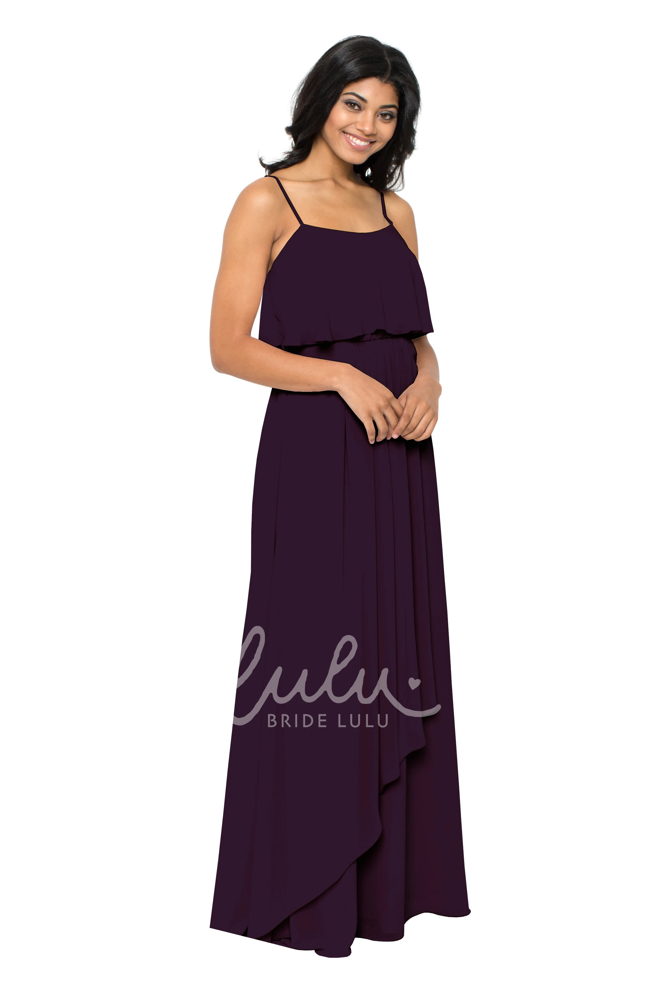 Draped Spaghetti Chiffon Bridesmaid Dress Sleeveless Multi-Color Convertible