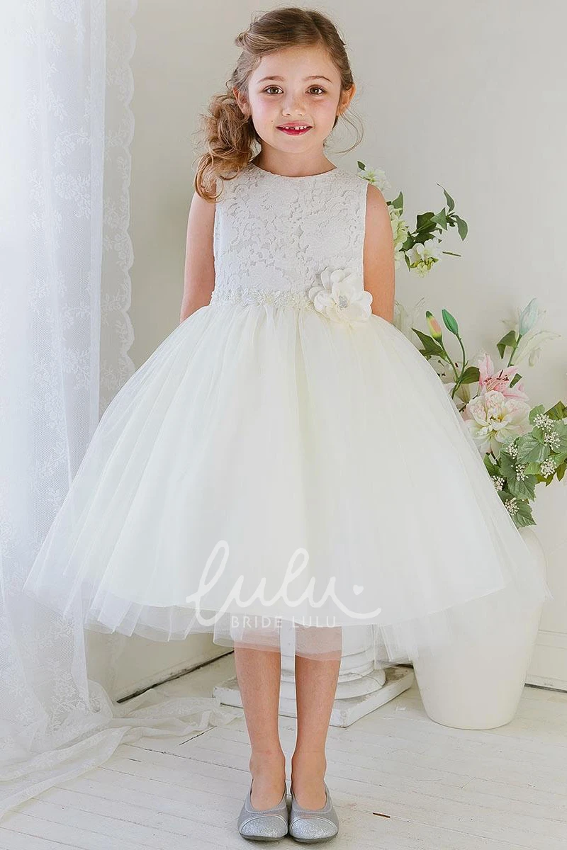 Floral Tiered Tulle Flower Girl Dress Tea-Length