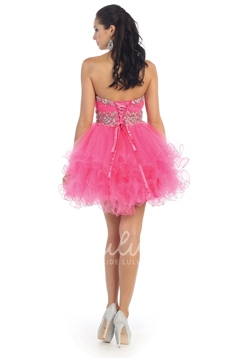 A-Line Strapless Tulle Dress with Ruffles and Corset Back Bridesmaid Dress