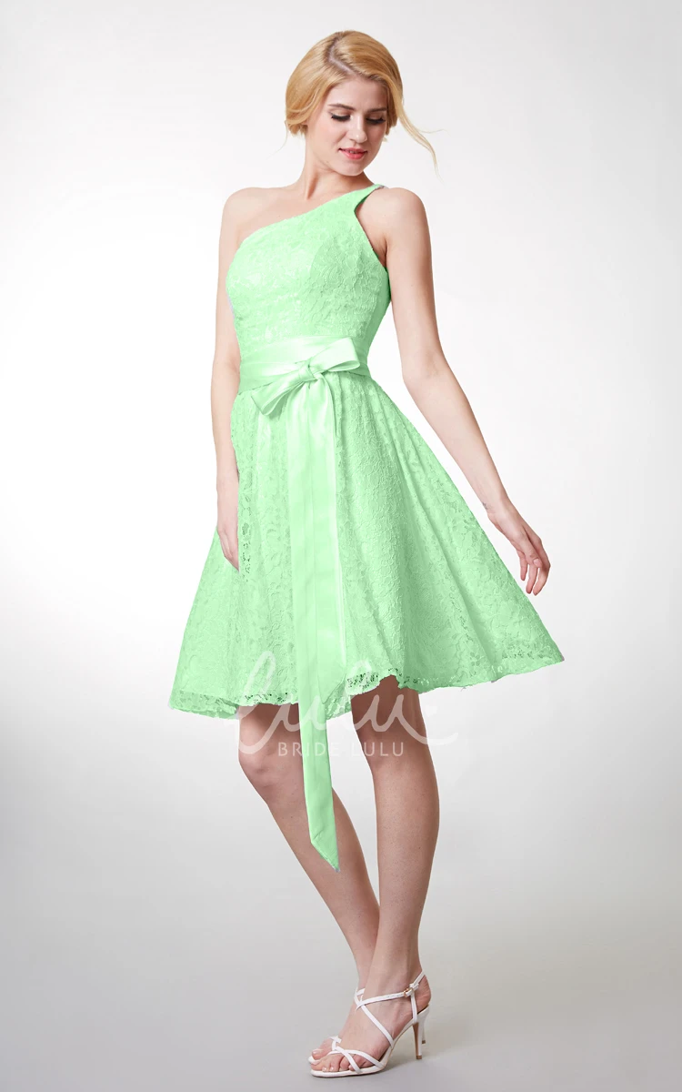 Beautiful Knee Length Lace Dress with One Shoulder and Fitted Cut