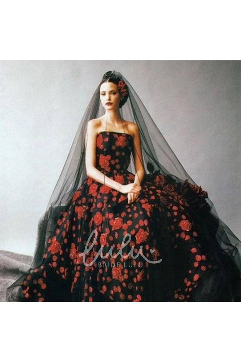 Red and Black Soft Net Tulle Fingertip Wedding Veil with Sequins Wedding Dress
