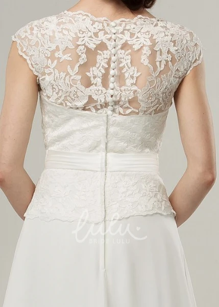 Jewel Cap-Sleeve Chiffon Wedding Dress with Appliques Simple Wedding Dress