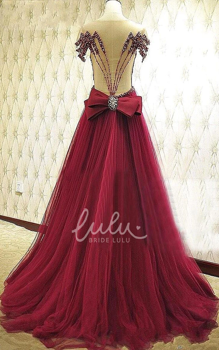 Short-sleeved Ballgown Prom Dress with Sequins and Pleats