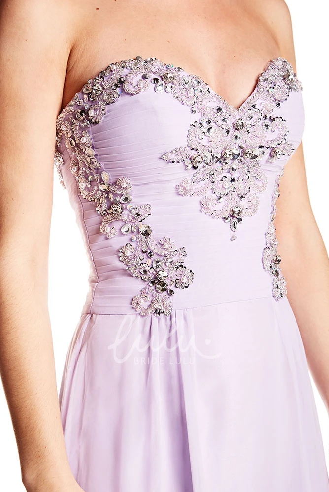 Sweetheart Chiffon Prom Dress Ruched Beaded Lace-Up Sleeveless Elegant