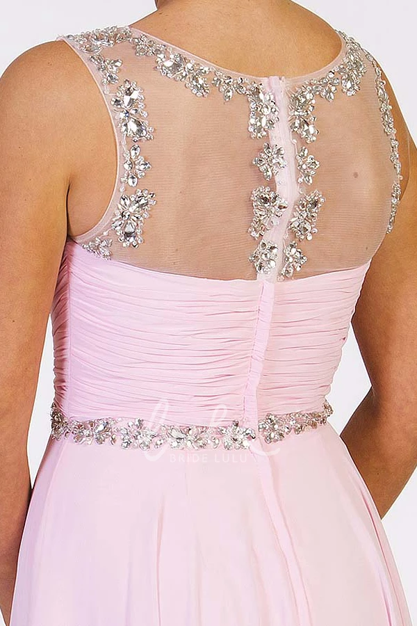 Ruched Chiffon Prom Dress A-Line Floor-Length Sleeveless Strapped Beading