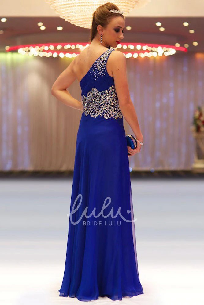 Sheath One-Shoulder Ruched Chiffon Prom Dress With Beading Floor-Length Formal Dress
