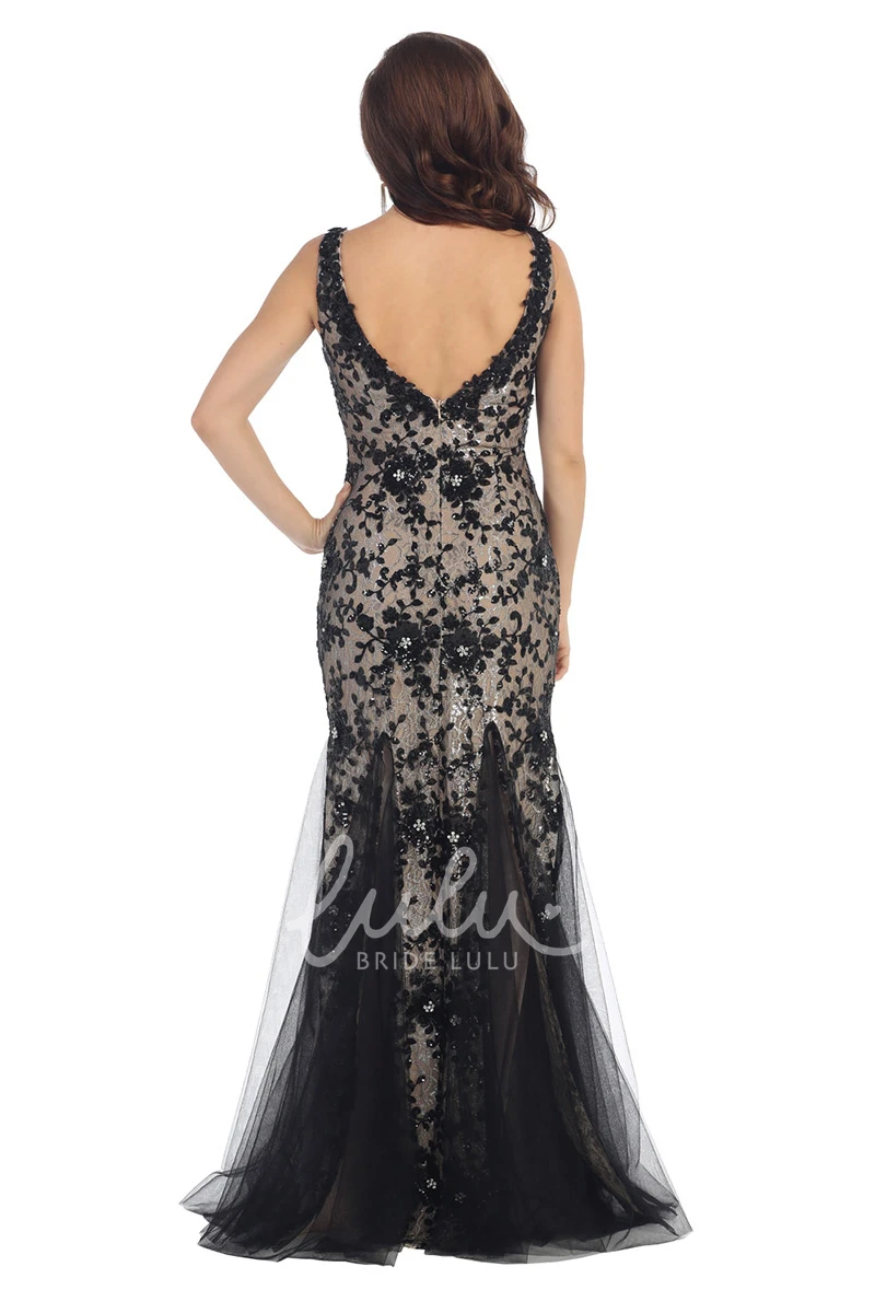 Sleeveless Scoop-Neck Tulle Dress with Appliques and Sequins for Prom