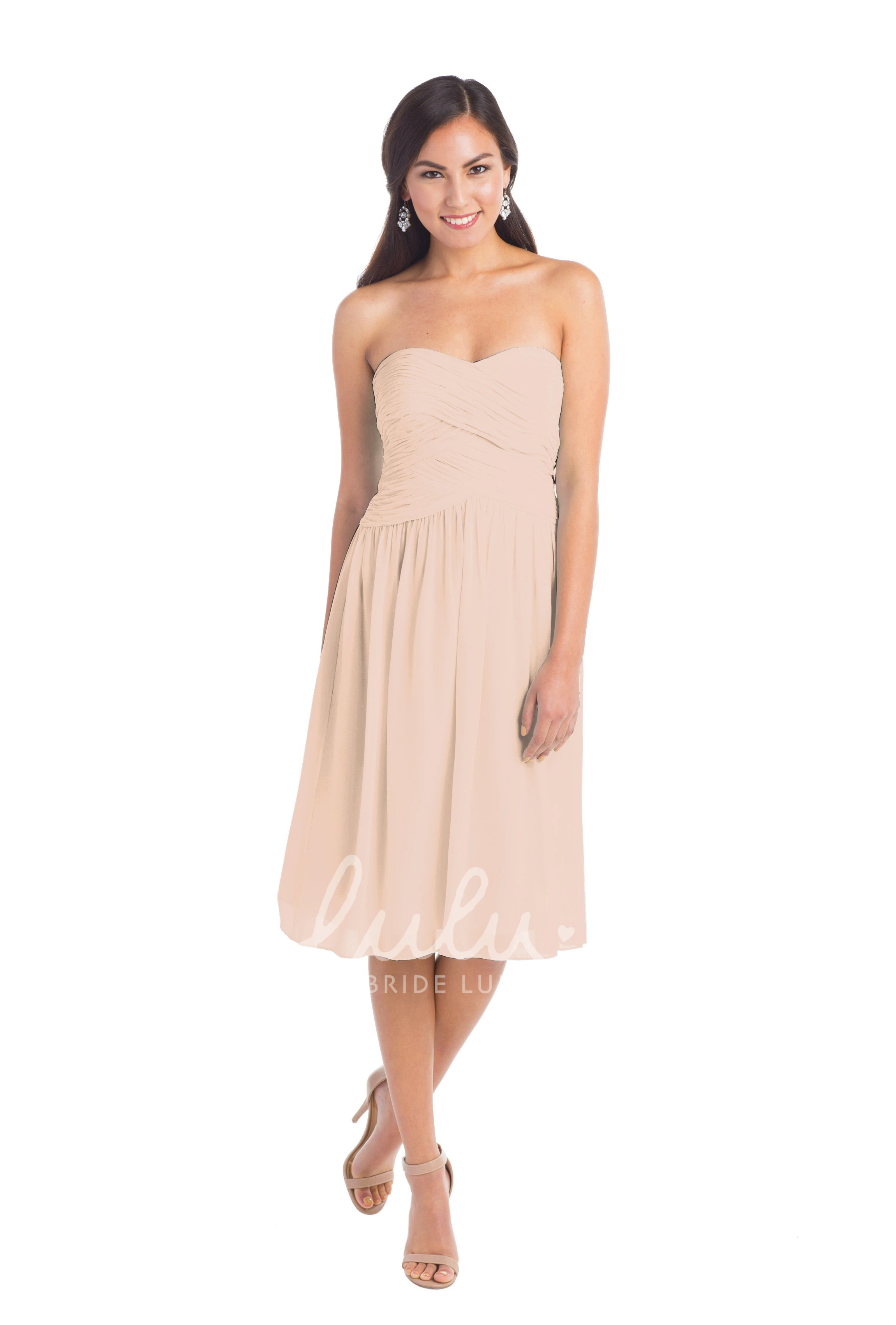 Tea-Length Sweetheart Sleeveless Chiffon Convertible Bridesmaid Dress Criss-Cross Muti-Color