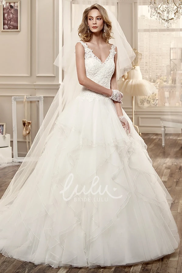 Low-V Neck Ruching Wedding Dress with Open Back Flowy Beach Wedding Dress