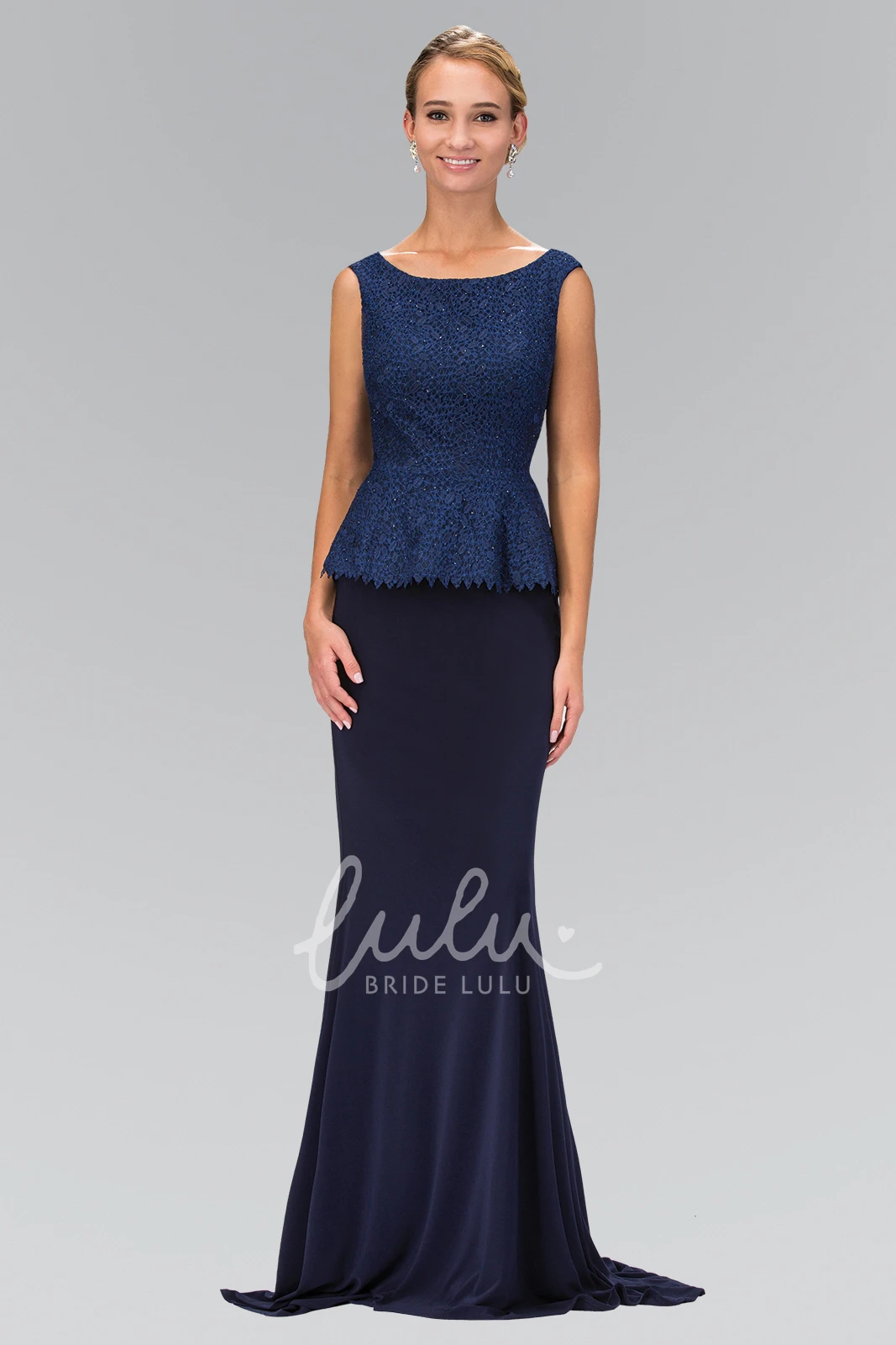 Peplum Scoop-Neck Sheath Dress with Sleeveless Jersey for Formals