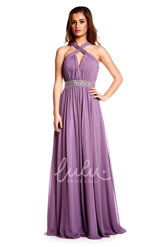 Halter Chiffon Prom Dress with Ruched Bodice Sleeveless