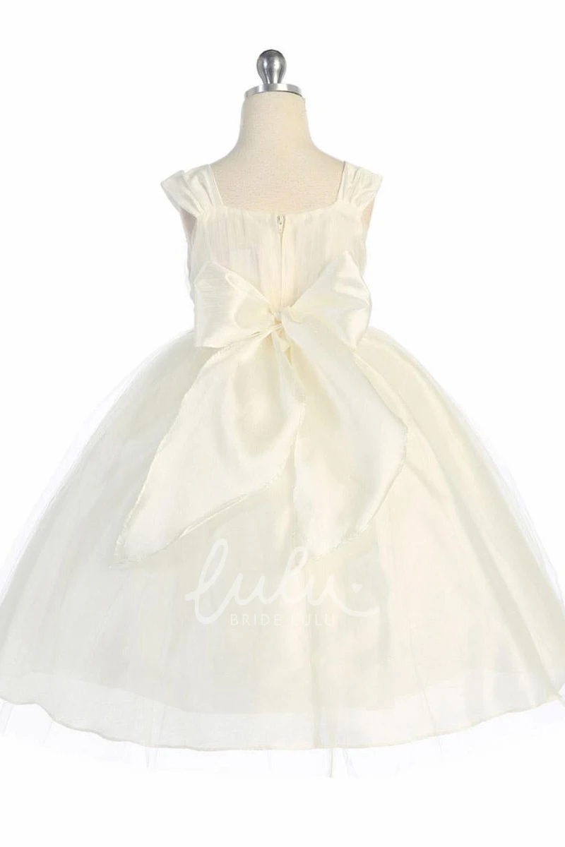Tiered Tulle Flower Girl Dress with Straps Tea-Length