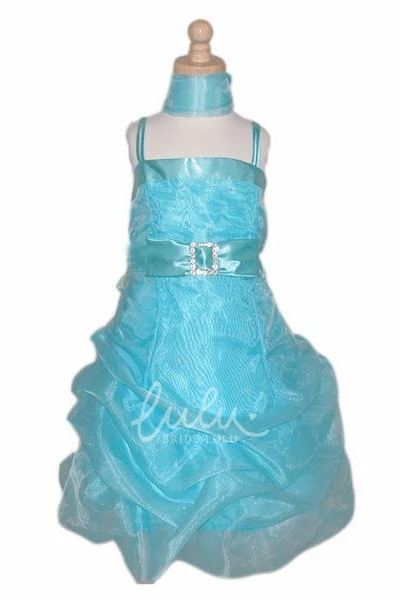 Beaded Organza Flower Girl Dress with Sash Short Cape