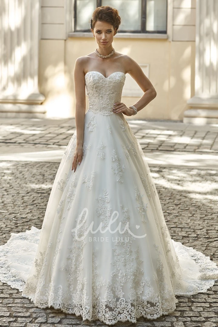 Sleeveless A-Line Wedding Dress with Sweetheart & Appliqued Lace