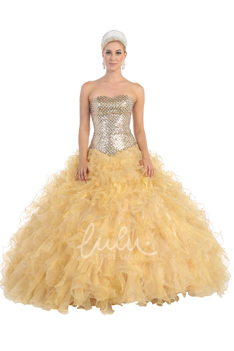 Organza Ruffled Ball Gown Dress Maxi Strapless Corset Back