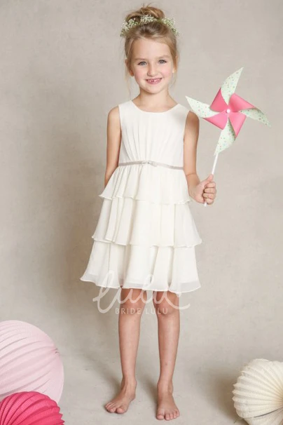 Tiered Sleeveless Chiffon Flower Girl Dress A-Line Scoop Neck Mini