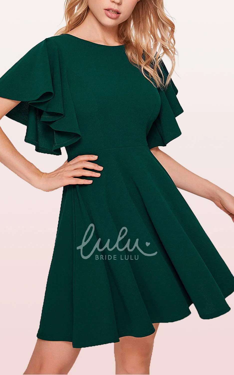 Jersey A-Line Dress Short Sleeve Modest Elegant Pleated Zipper