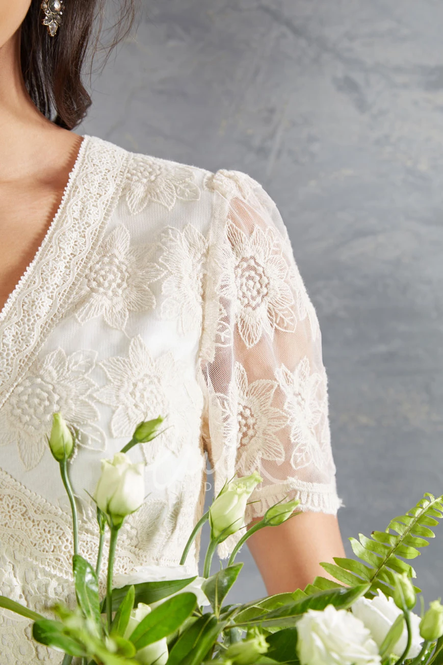 Keyhole Chiffon Wedding Dress Ankle-Length Short-Sleeve Unique